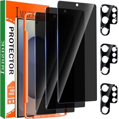 IMBZBK 3 Pièces Verre Trempé pour Samsung Galaxy S25 Ultra Ecran Anti Espion avec 3 Pièces Protection Camera Objectif Accessoires, 9H Vitre Protection Ecran