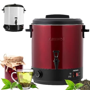Arebos Autocuiseur automatique 1800 W | 28 l | avec minuterie, thermostat et protection contre la surchauffe | réglable en continu de 30 à 110 °C | Avec pelle et entonnoir de conservation | Rouge