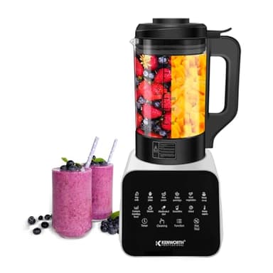 Mélangeur et machine à soupe, 12 programmes automatiques, mixeurs de 1200 W pour robot culinaire de cuisine, 8 lames amovibles, facile à nettoyer, carafe en verre, tamper, mélangeur de cuisine chaud