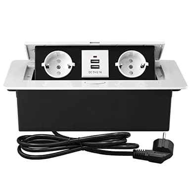 CHENGPI Bloc Multiprise Escamotable pour Encastrer, Plan de Travail,Bureau de Prise Pop-up caché avec 2 Prises et 2 Ports USB Connection Box