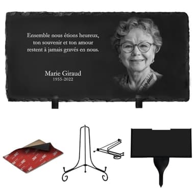 ETERNEL - Plaque Funéraire Personnalisée Multisupports, à Planter ou à Coller, Ardoise ou Granit, à Poser, Photo et Texte au Choix, Plaque Cimetière, Mortuaire, Sépulture, Défunt, Hommage