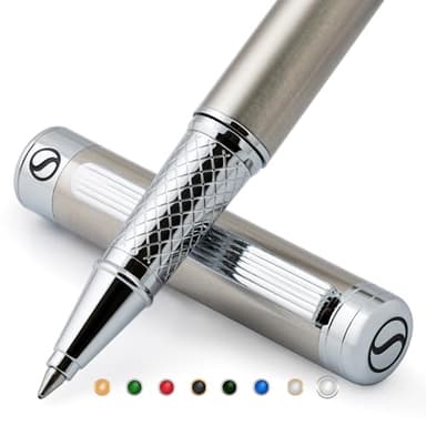 Scriveiner Stylo Roller en Acier Inoxydable - Superbe stylo de luxe en métal avec finition chromée argentée, recharge d'encre Schmidt, meilleur coffret cadeau pour homme et femme