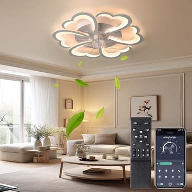 27" Ventilateur de Plafond avec éclairage Réglable et Telecommande, Lustre Ventilateur de Plafond Silencieux, Plafonnier Ventilateur de Plafond Chambre Salon, Reversible Chaud Froid-White