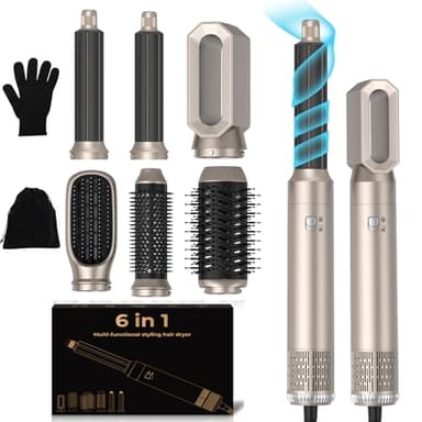 Air Styler Pro Seche Cheveux 6 en 1, 1000w Airbrush Brosse Soufflante Hair Styler,Brosse de Sèche - Cheveux Multifonction,Pour Cheveux Bouclés et Lissés,Température Vitesse du vent Réglable