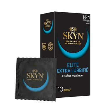 SKYN Elite Extra Lube : Lot de 10 Préservatifs sans latex Skynfeel pour Hommes/Taille Standard, Extra Lubrifiés, Préservatifs Fins, Forme Droite Lisse/Diamètre 53mm