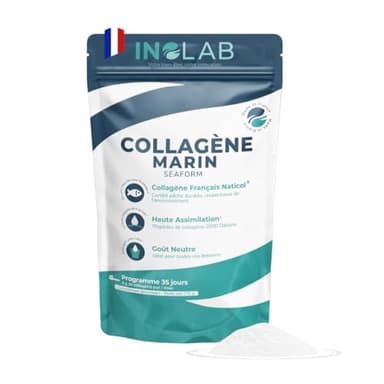 INOLAB Collagène Marin Français 2000 Da Qualité Naticol I Sachet 175g 5g/jour 35 jours I Peptides Hydrolysés I Goût neutre pour toutes vos boissons quotidiennes