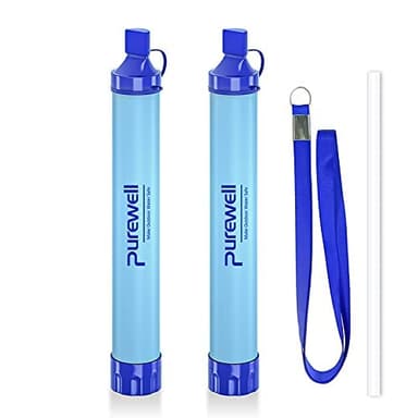 Purewell Filtre à eau pour l'extérieur Paille de filtration d'eau personnelle Equipement de survie d'urgence Purificateur d'eau pour le camping, la randonnée, l'escalade et le sac à dos(2 Pack)