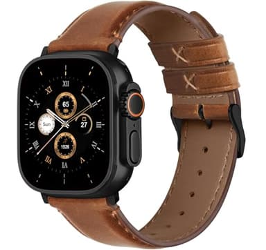 Fullmosa Bracelet en cuir Compatible avec Apple Watch 49mm 46mm 45mm 44mm 42mm Bracelet iWatch de remplacement pour Apple Watch Ultra 3/2/1 SE3/2/1 Series 11/10/9/8/7/6/5/4/3/2/1, Marron+Boucle Noir