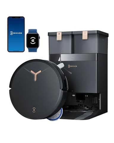 ECOVACS T50 Max Pro Omni Robot Aspirateur Laveur avec Station, 18500Pa, Brosse latérale et serpillière Extensibles, Ajout Automatique Solution de Nettoyage, Lavage à l'eau Chaude 40-75 ℃, Noir