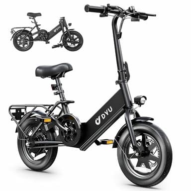 DYU Vélo Électrique, 14" Vélo Électrique Pliable, Mini Ebike avec Pedal Assist, 36V 7,5Ah Batterie, 250W Moteur, Veilleuses, Porte-Bagage, Frein à Double Disque, Hauteur Réglable, Compact et Portable