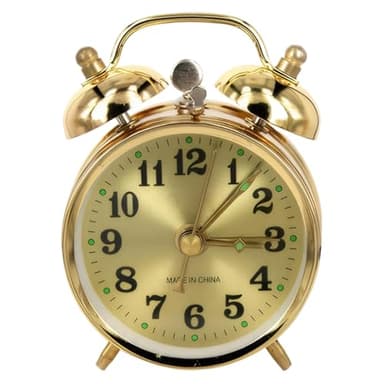 Jorzer Horloge mécanique silencieuse vintage dorée à remonter - Réveil mécanique analogique avec poignée - Sans piles - Étanche - En PVC et ABS - Alarme pour salon, chambre à coucher, salle de lecture