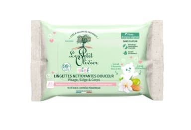 LE PETIT OLIVIER - Lingettes Nettoyantes Douceur - Bébé - Visage, Siège Et Corps - Fibres D'Origine Végétale 99% D'Origine Naturelle - Sans Parfum - Testé Sous Contrôle Pédiatrique x56 56.0 ml