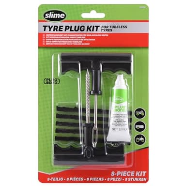 Slime 20500 Kit de Réparation de Pneu avec Alésoir et Porte-Mèche, Mèches de Taille Moyenne Extrêmement Résistantes, Poignée en Forme de T et Colle à Mèche, Lot de 8 Pièces