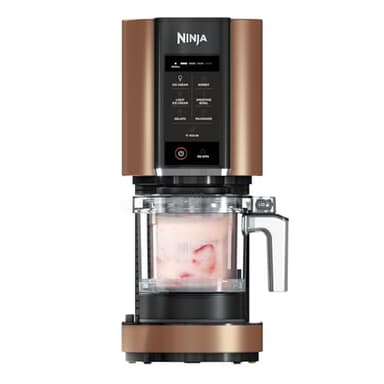 Ninja Creami Machine a glace et Sorbetière, 7 programmes, 3 pots avec couvercle, Livre de recette, Pièces Amovibles Lavables au Lave-Vaisselle, Noir/Cuivre NC300EUCP