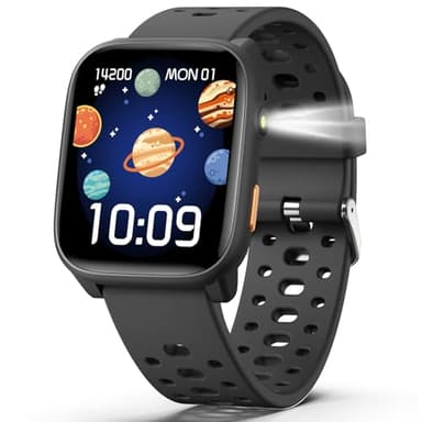 Fitness Tracker Montre Enfant Connectée, Montre Intelligente avec 100+ Modes de Sport, Podomètre, Moniteur de Sommeil, 1.83" Smartwatch, Cadeau Ado Garçon Fille 6-16 Ans (Noir)