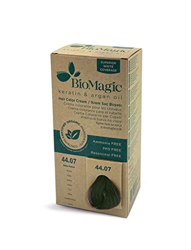 BioMagic - Coloration permanente pour cheveux, kératine et huile d'argan, sans ammoniac, sans résorcinol, sans PPD, coloration pour cheveux - Ingrédients biologiques pour femmes et hommes (44.07 Moka)