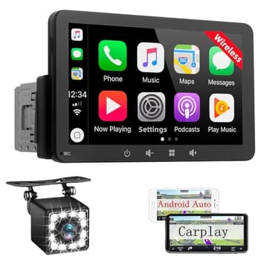 Autoradio 1 DIN Bluetooth avec sans Fil CarPlay et Android Auto - 7 Pouces HD Ecran Tactile Car Play Voiture Soutien PhoneLink iOS/Android/Radio FM/EQ - Wireless Autoradio avec Caméra de Recul