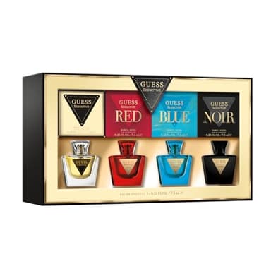 GUESS Coffret Parfum Femme – 4 Miniatures Eau de Toilette (7,5 ml chacune) : Seductive, Red, Blue, Noir