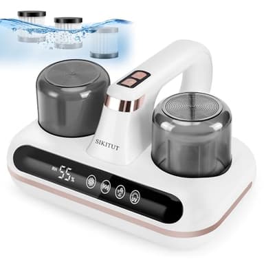 SIKITUT Aspirateur Matelas Anti Acariens, Aspirateur Acariens 5 en 1 avec Lumière UV-C, Nettoyant Matelas Aspirateur à Main, élimine 99,9% de Bactéries, Allergènes, Filtre HEPA Inclus