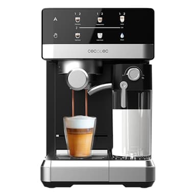 Cecotec Cafetière Expresso Power Espresso 20 Touch & Cream +. 1350W, 20 Bars, Écran Tactile avec Recettes, Mousseur, Thermoblock, Réservoir de Lait de 500ml, Eau 1.8L, Auto-nettoyage