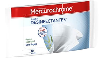 MERCUROCHROME - Lingettes Désinfectantes - Eliminent les Bactéries, les Champignons et les Virus - Multi-Usages - Etui Fraicheur - Sans Rinçage - 12 Lingettes