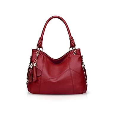NICOLE & DORIS Sac à main pour femme Sac à bandoulière pour femme en cuir Sac fourre-tout avec pompon Vin rouge