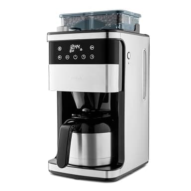 MEDION Machine à café avec moulin et thermos (1 litre, max. 8 tasses, 8 niveaux de mouture, max. 1000 watts, minuterie, écran LED, stop-goutte, filtre permanent, MD19911)