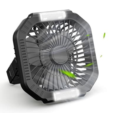 ZWOOS Ventilateur de Camping USB, Rechargeable de 10400mAh, Ventilateur de Table/mural Silencieux avec 4 Niveaux de Vitesse, Ventilateur avec éclairage LED pour Les Pique-niques en Plein Air, Noir