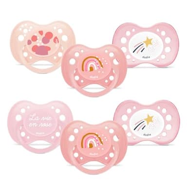 DODIE Lot de 6 Sucettes Anatomiques ESSENTIEL JOUR/NUIT +18 mois ROSE