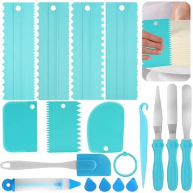 Samulee Kit Patisserie Accessoire Professionnel avec 7 Grattoirs à Gâteau, 3 Palettes à Tartiner, Stylo à Pâtisserie avec 4 Douilles, Spatule à Gâteau en Silicone, Pelle à Gâteau (13 Pièces)