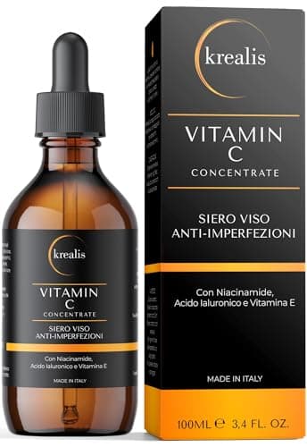 Krealis •100ml• Vitamine C Serum Visage avec Acide Hyaluronique, Niacinamide, Vitamine E, Serum Visage, Anti-Taches, Anti-Imperfections, Serum Vitamine C, Contour Des Yeux Anti-Rides et Anti-Cernes