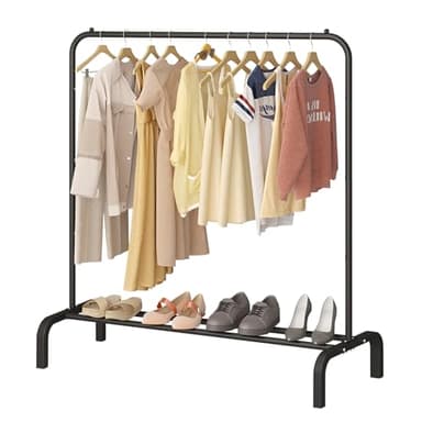 JIUYOTREE Portant à vêtements avec étagères à chaussures, de qualité commerciale, pour présentation, rangement, noir
