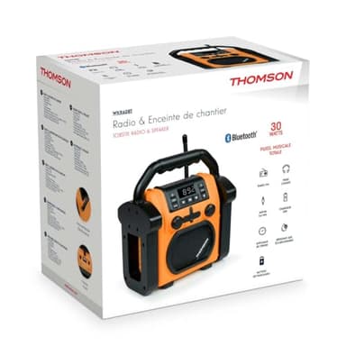 Radio et Enceinte de Chantier, Batterie Rechargeable,Bluetooth, Radio FM, AUX in, 30 Watts Thomson