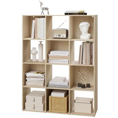 eSituro Bibliothèque, Meuble Cube, Bibliothèque Étagère de Rangement avec 12 Compartiments Ouverts, pour Salon, Bureau, Chambre, en Bois d'ingénierie, Chêne Clair, 91x29x120cm