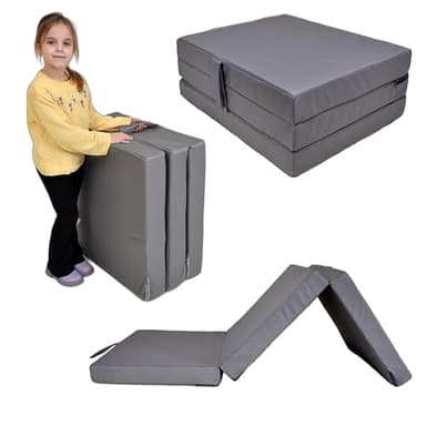 nana shop Matelas Pliant imperméable Pliable 3 pièces, Matelas de Camping, Matelas d'invités, Matelas de Sol, Matelas de Voyage, 80 x 200 x 10 cm (Gris)