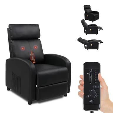 LEADZM Fauteuil Inclinable avec Massage Électrique, Chauffage et Dossier Basculant à Commande Manuelle – Fauteuil Relax pour Chambre, Salon et Home-Cinéma (PU, Noir)