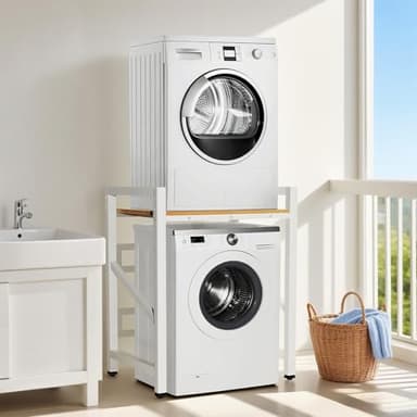 Vinteky Meuble Machine à Laver et seche Linge, 3 Hauteurs Réglables, Superposition Lave Linge Seche Linge, Capacité Charge 300kg pour Buanderie Salon Salle De Bain Cuisine Balcon