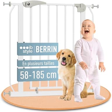 IB STYLE Barrière de Sécurité Berrin 58-185 - Barrière d'escalier, sans Perçage, Fixation par Pression, pour Enfants 6 a 24 Mois, Blanc Gris, 85-95 cm