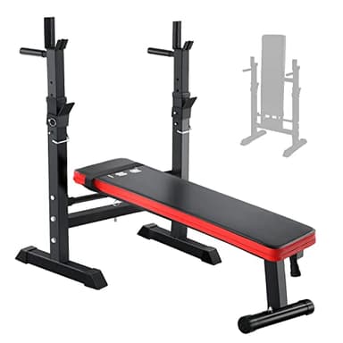 ISE Banc de Musculation Pliable, Banc Musculation Complet Réglable avec Support de Barres pour Haltère et Station à Dips, Bancs de Musculation Réglables, Rack musculation à Domicile/Bureau, Cardio