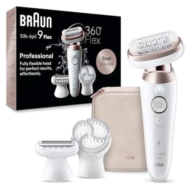 Braun Epilateur Electrique Pour Femmes Silk-épil 9 Flex 9-060 3D Avec Tête Flexible À 360° Pour Une Épilation Facile Et Une Peau Douce, Étanche, Tête De Rasoir, Sabot Tondeuse, Brosses Exfoliantes