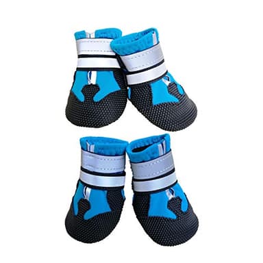 Ewolee Bottes Chien, Botte Protection Chien 4 Pièces Chien Chaussure Respirantes Chausson Antidérapant (S, Lac Bleu)