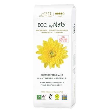ECO by Naty Serviettes Ecologiques Super - Serviettes hygiéniques à base de plantes et absorbantes, produit menstruel en coton biologique, meilleur pour la santé féminine (12 unités)