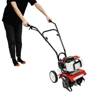 Motoculteur à essence - Cultivateur de jardin à deux temps - Monocylindre refroidi par air - Largeur de travail : 3-10 cm - Profondeur de travail : jusqu'à 35 cm - Motoculteur pour labourer, tourner,