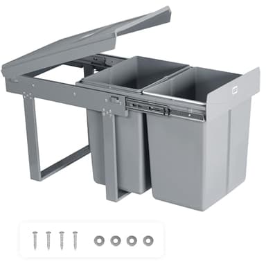 LVJ Amélioré 40L Poubelle Encastrable Sous évier- Séparation Des Déchets - 2 Compartiments Extensibles - 2 x 20 l - Dimensions: 47.8 x 34.8 x 41.7 cm (L x l x H) - Gris