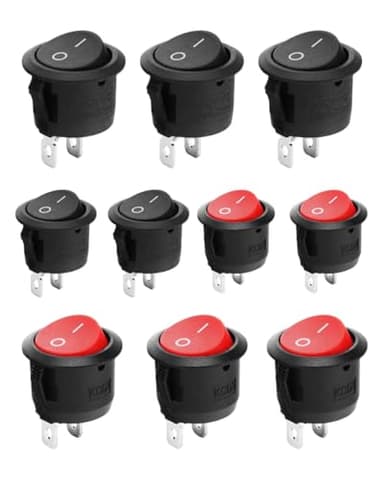 TPZORJX Lot de 10 Interrupteurs à Bascule Ronds,Interrupteur Marche Arrêt 2 Pôles,Mini Interrupteur Bascule pour Modélisme,Voitures,Bateaux,Appareils Électroménagers,Verrouillage (Noir,Rouge)