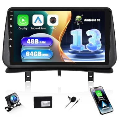 SIXWIN 4+64G Android 13 Autoradio pour Renault Clio 3th 2005-2014 avec CarPlay Android Auto Mirrorlink, 9 Pouces Navigateur à Écran Tactile WiFi Bluetooth 5.0 FM/RDS 32EQ avec Caméra de recul