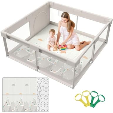 Cafolatt Parc Bebe 150X150 cm, Parc Enfant Avec Tapis Pliable, Parc Bébé XXL pour en Bas Âge, Avec Matelas pour La Maison (150X150X64 cm)