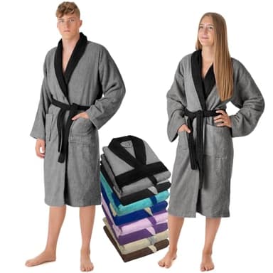 LEBENGOOD Peignoir de bain pour homme 100% coton éponge américain 450 g/m² doux absorbant unisexe vec ceinture poches douche peignoir doux serviette OEKO-TEX XXL ACIER