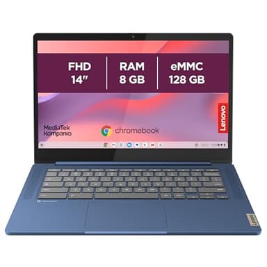 Lenovo IdeaPad Slim 3 Chromebook 14M868 - Ordinateur Portable 14'' FHD (MediaTek Kompanio 520, RAM 8Go, SSD 128Go, Arm Mali-G52 2EE MC2 GPU, Chrome OS) Clavier AZERTY Français - Bleu