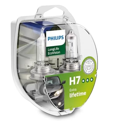 Philips Longlife Ecovision H7 Ampoule De Phare Avant, Durée De Vie Plus Longue, Set De 2 12972LLECOS2 Blanc